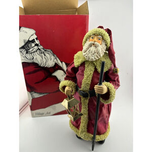Village Art Santa Figurine, Red, Green